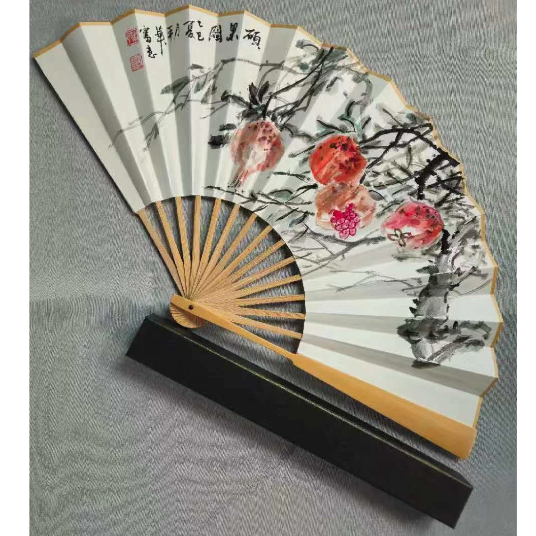 艺脉相传《春华秋实》手写妙语国风折扇宣纸竹制序号C-061423