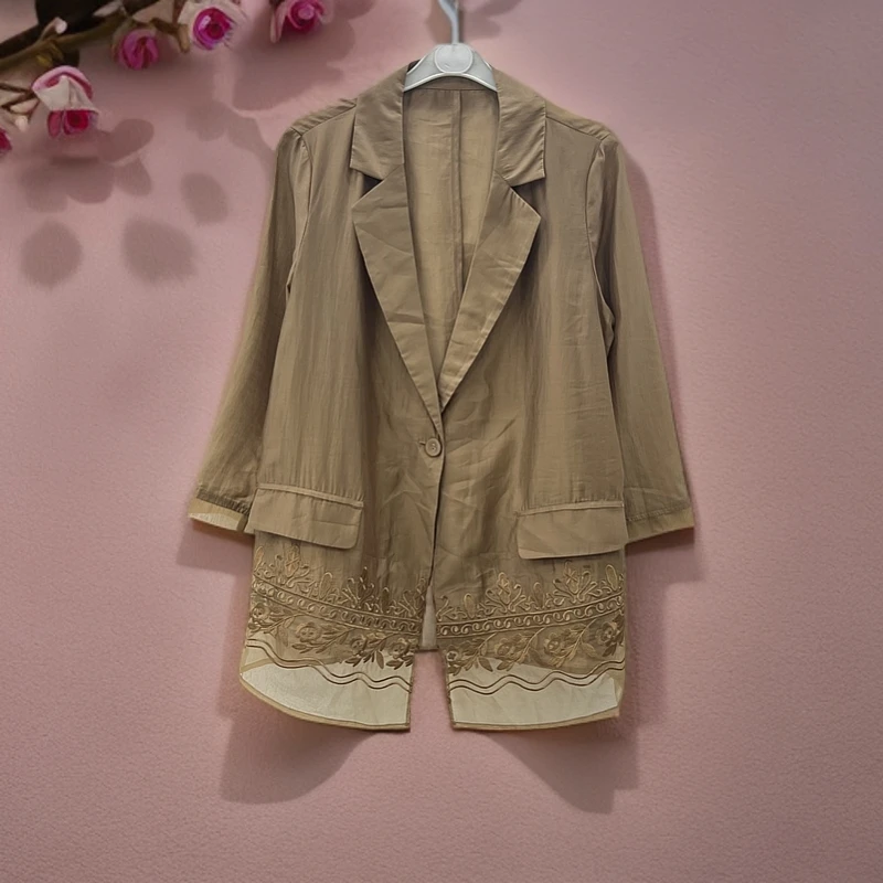 W213新中式长袖女职场优雅气质设计师夏季西服短款
