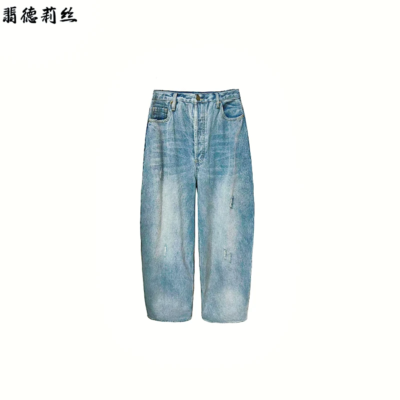 翡德莉丝【镰刀牛仔裤】冰心精选设计款中腰镰刀牛仔阔腿裤