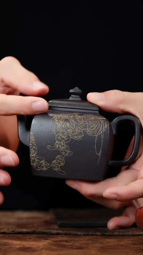 茶壶紫砂石黄方壶十全十美