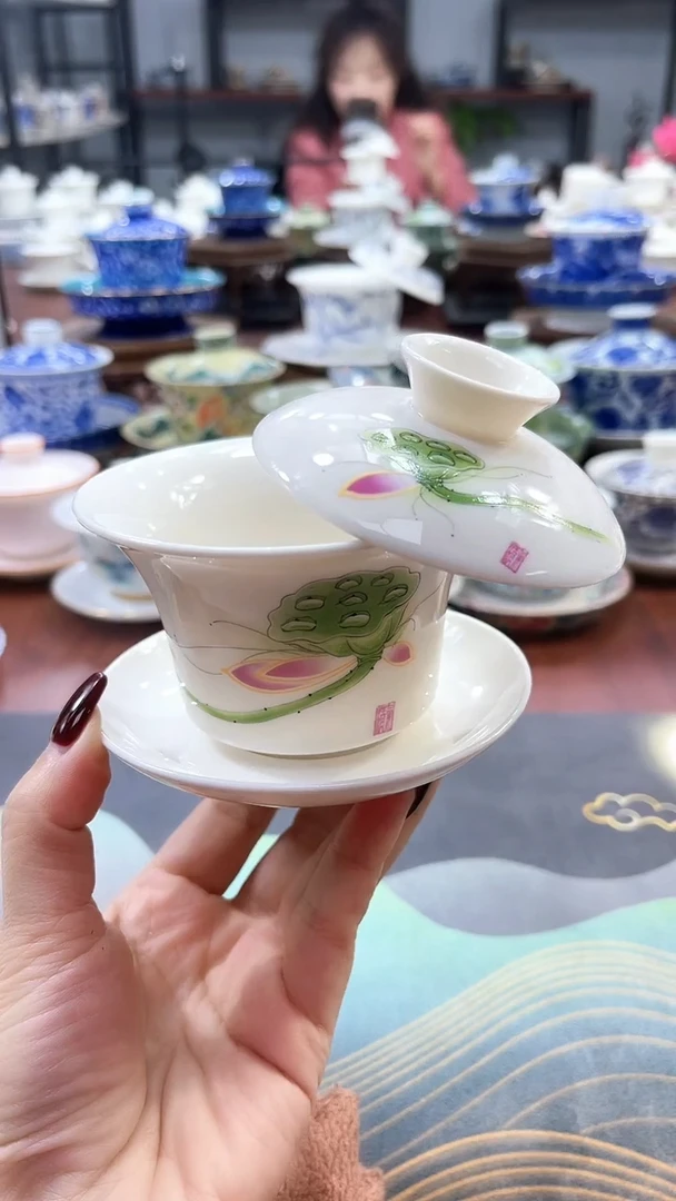 【闪购商品】小号鱼戏荷莲马蹄盖碗