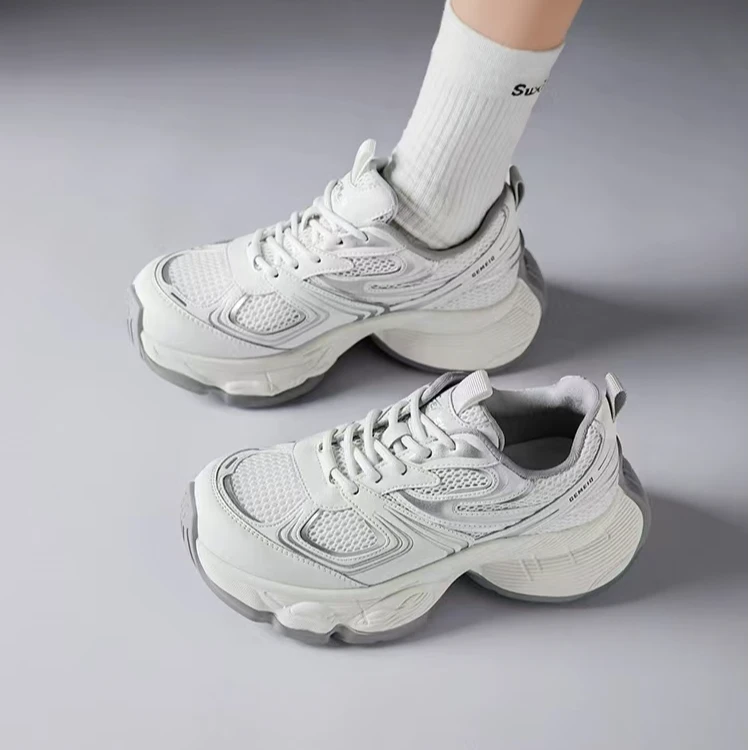 卓家2025夏季新款厚底女鞋双网面透气圆头老爹鞋百搭休闲运动鞋