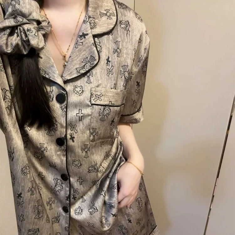 高档冰丝睡衣女2025年新款夏季卡通休闲两件套时尚薄款家居服套装