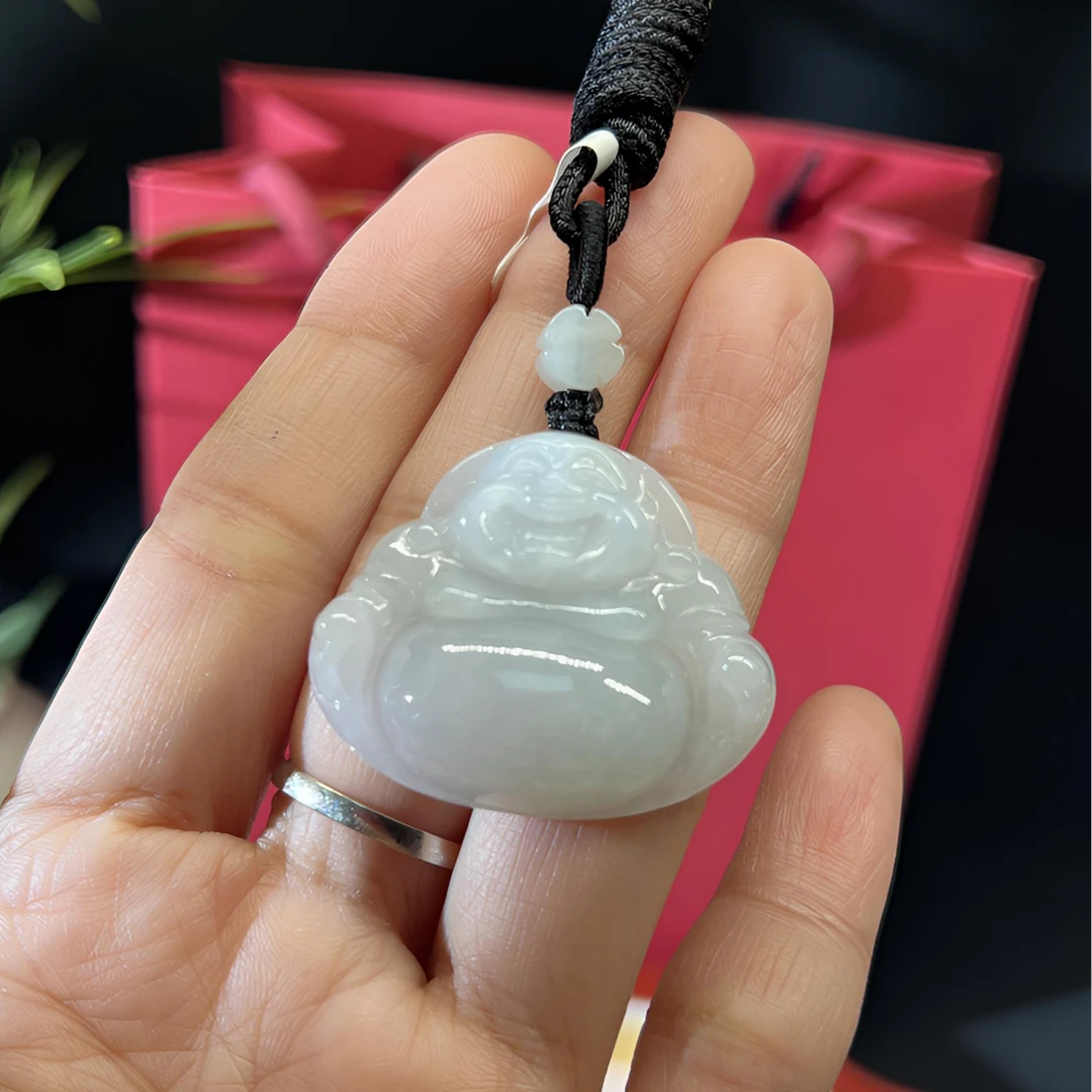 健丽【健丽珠宝】翡翠佛公大肚佛裸石绳结细糯厚装款4258白色女款