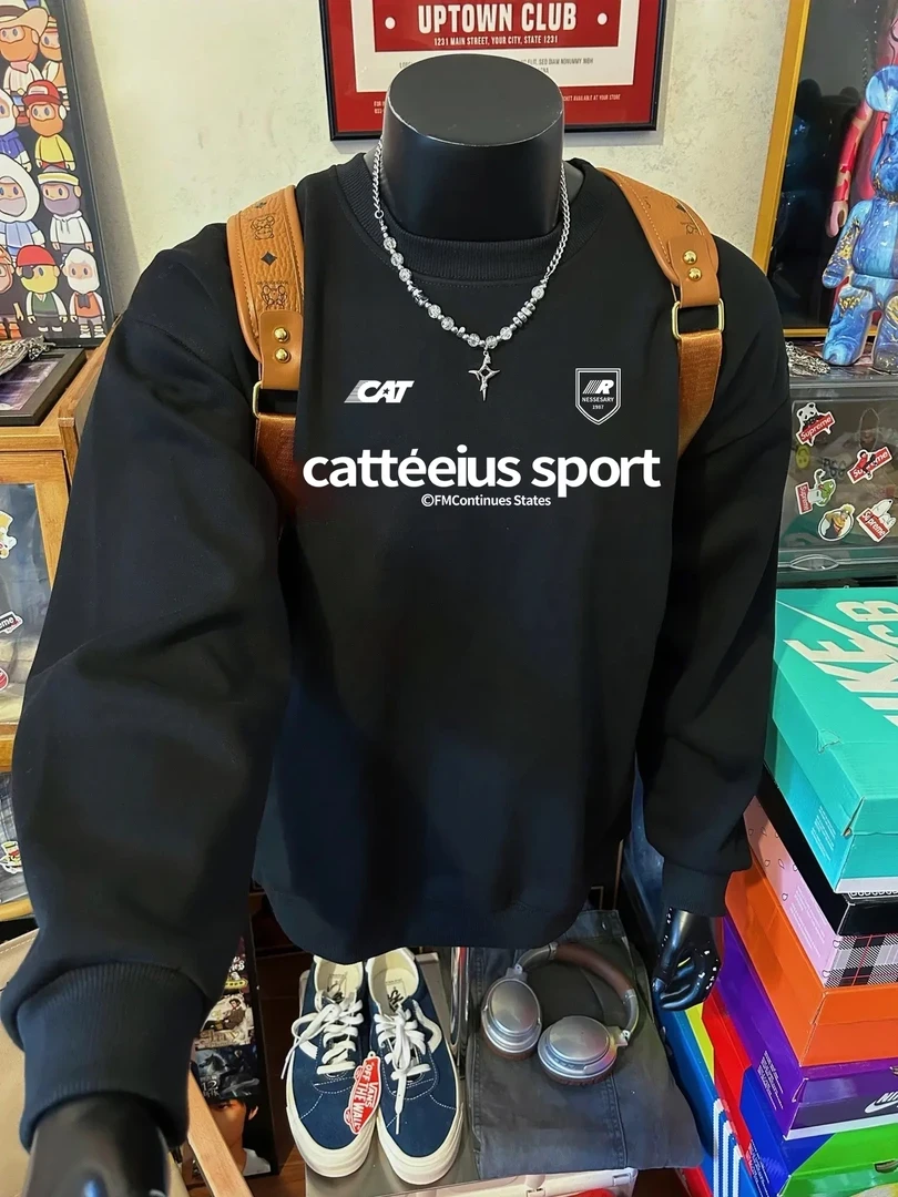 美式潮流圆领套头卫衣秋冬季创意字母打底衫加绒加厚套头单穿上衣