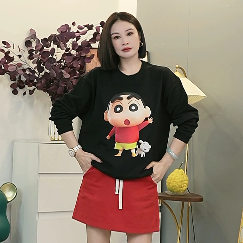 【小新小白】纯棉圆领卫衣女秋冬2025新款爆款印花宽松上衣百搭