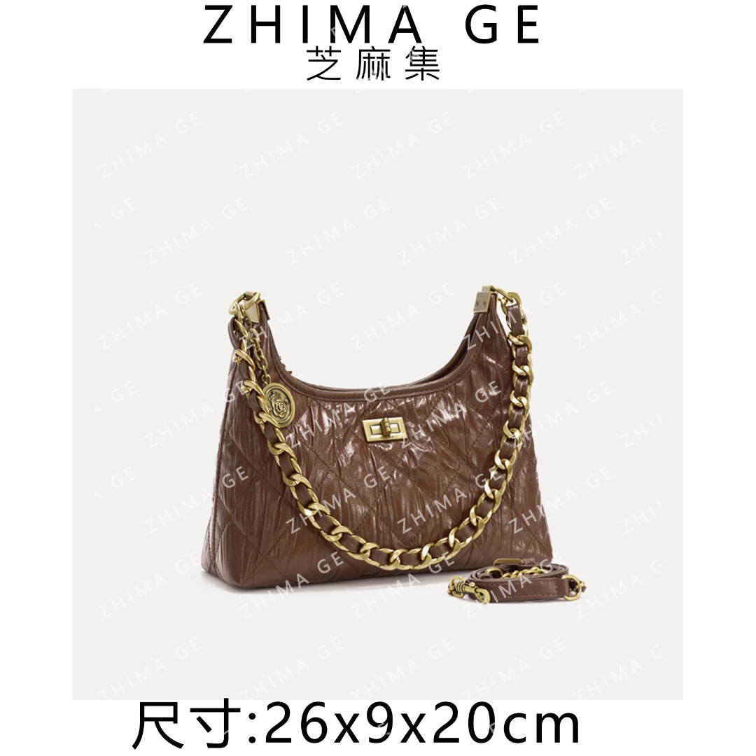 【芝麻集】ZT-D8035-泡芙棕RAIN.CUN潮流时尚百搭腋下斜跨女包