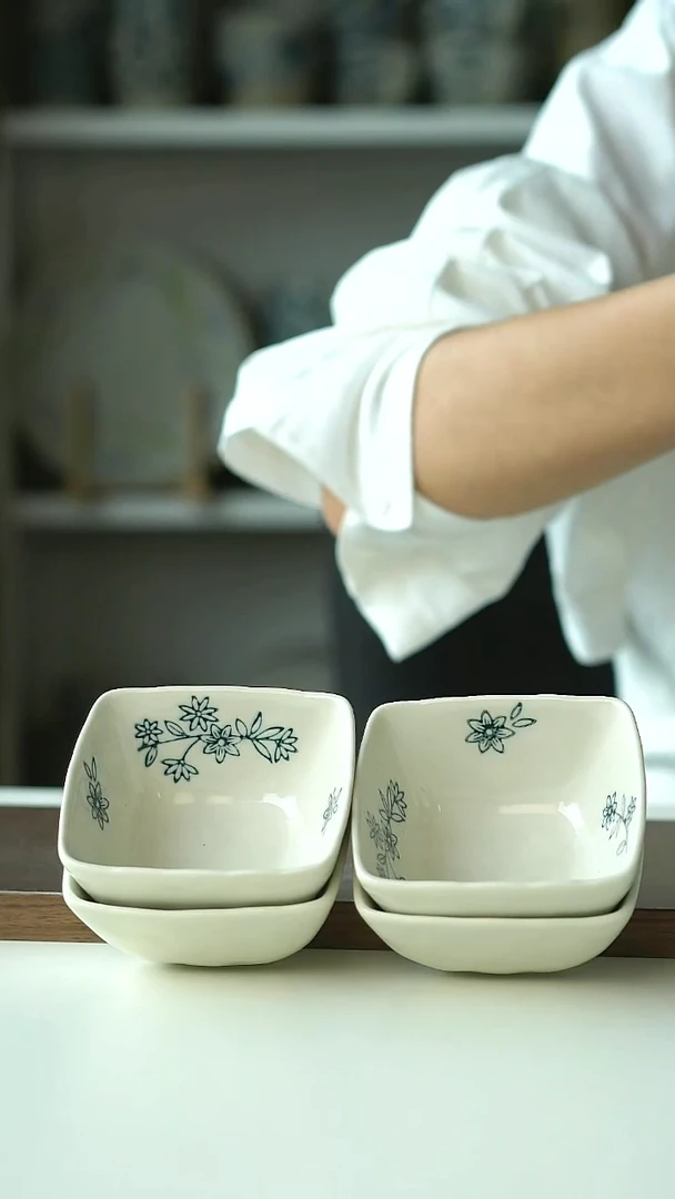 微瑕日式复古樱花蘸料方碟8.5cm四只装@4-2@