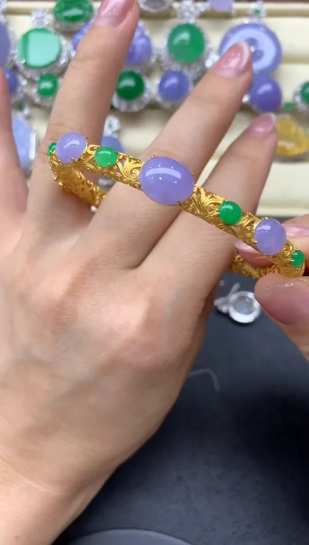 【闪购商品】翡翠手镯18K金镶嵌551-中国好珍宝