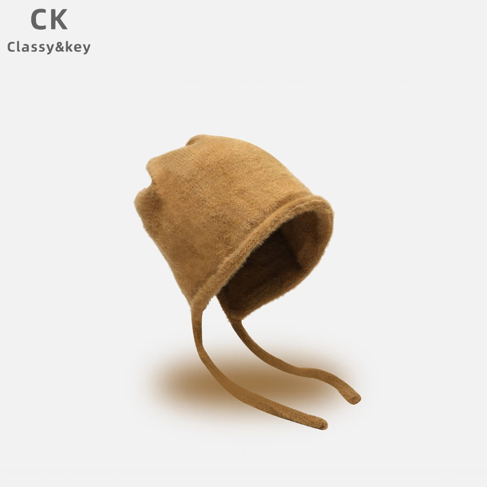 Classy key新加坡设计师联名款软糯兔毛针织堆堆帽女生冬季毛线帽