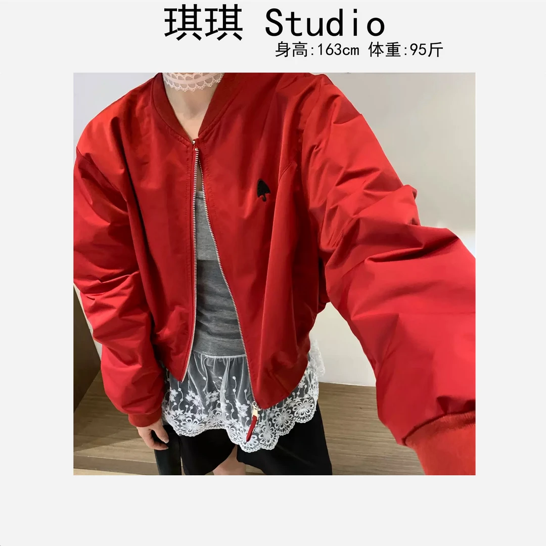 春季新款潮流气质时尚刺绣桃心拉链宽松显瘦减龄休闲百搭外套-O