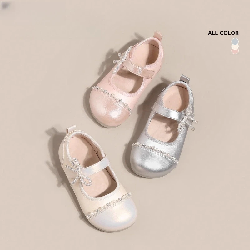 creative.keep女童公主鞋儿童鞋子2025新款皮鞋银色女孩软底单鞋