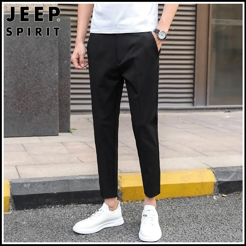JEEPSPIRIT九分休闲裤男士秋冬2025新款潮流小西裤黑色修身小脚长