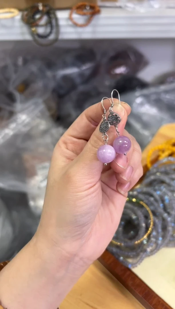 【闪购商品】锂辉石耳钉银S925镶嵌紫锂辉圆珠银耳环[538]