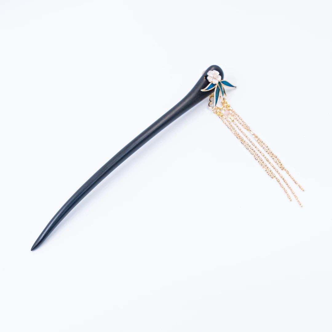 原创【非遗点翠】百搭中国风汉服盘发簪子流苏铜檀木新中式金色发饰