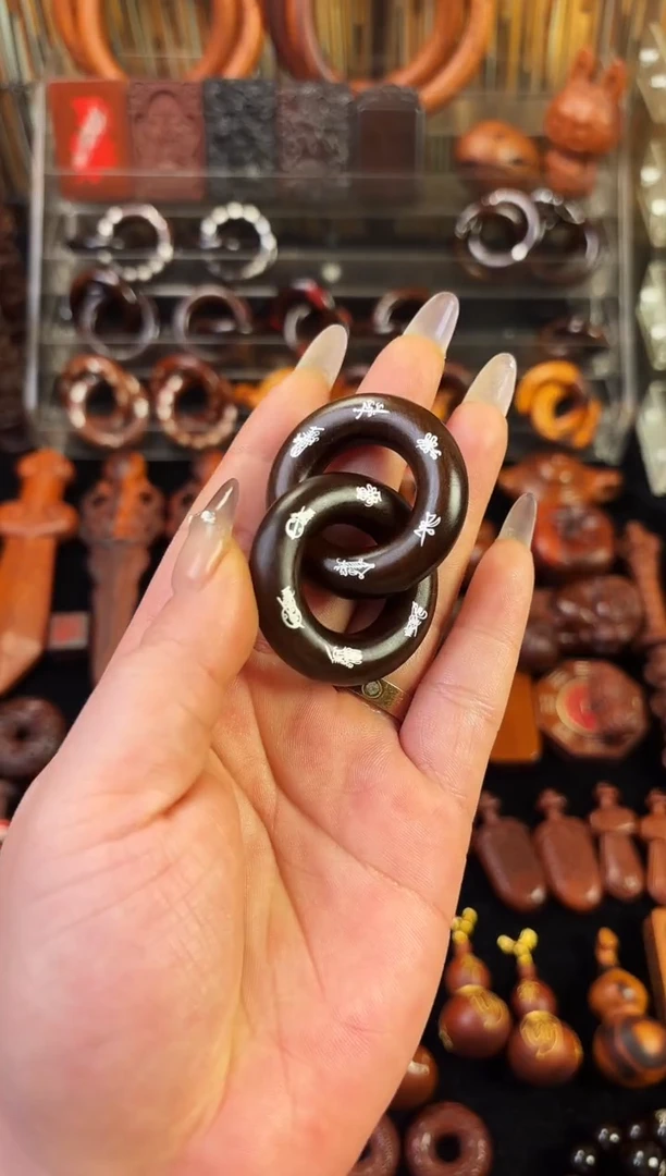 雷枣木玉化  双面镶银五雷五路乾坤圈 2.0