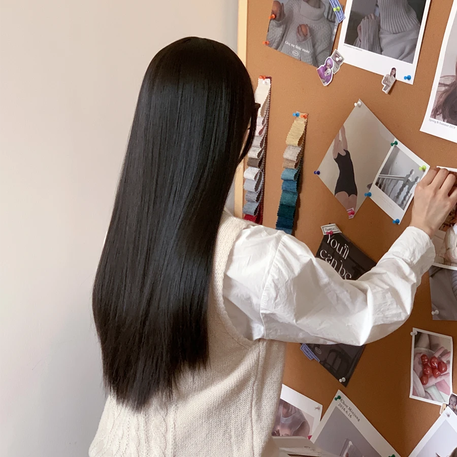 乌乎富江黑长直大头围假发女整顶假发全头套70厘米长黑色化纤丝