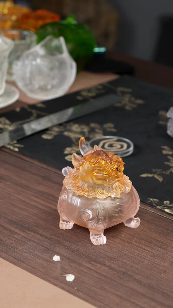 手工艺品琉璃狻猊香炉粉色小号