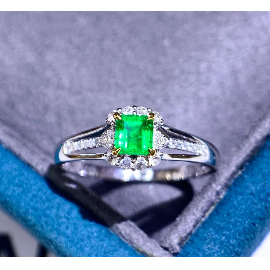 18k金镶嵌阿富汗潘杰希尔vivid green木佐色天然祖母绿戒指轻奢