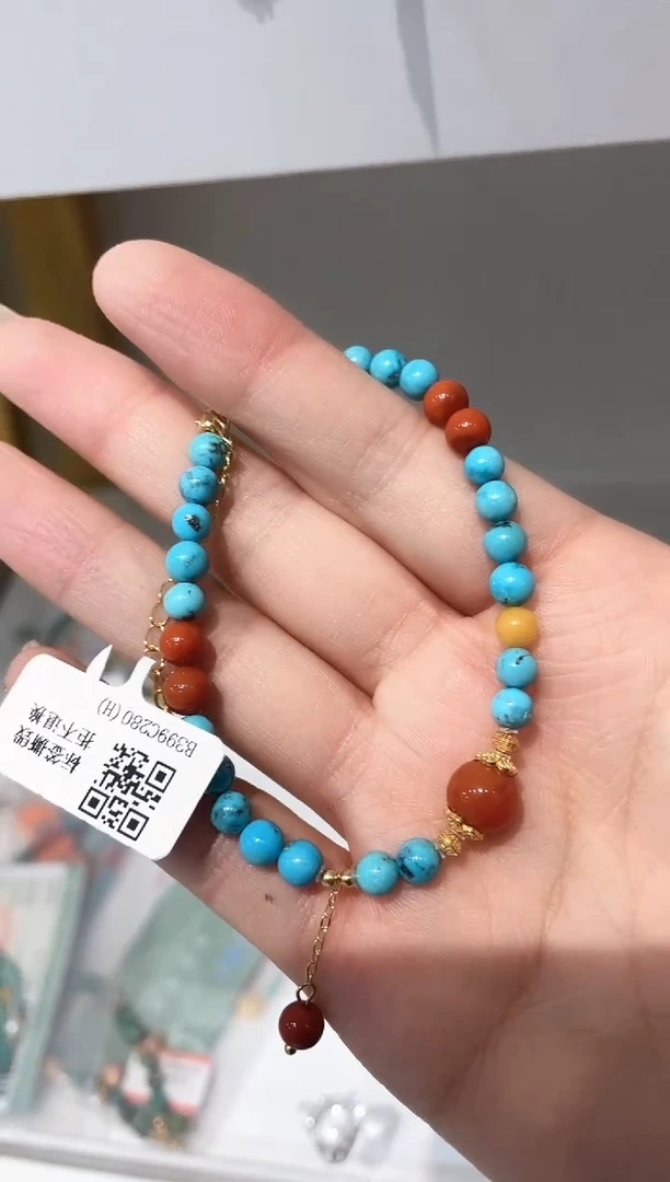 绿松石银S925镶嵌手链发货一件