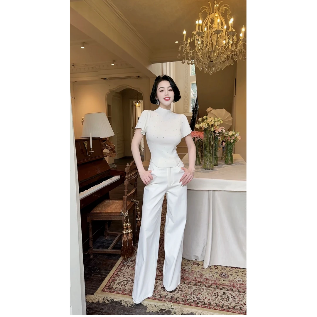 LYXJ【纯白极昼】夏日高腰百搭两扣直筒显瘦白色牛仔裤TR 12129