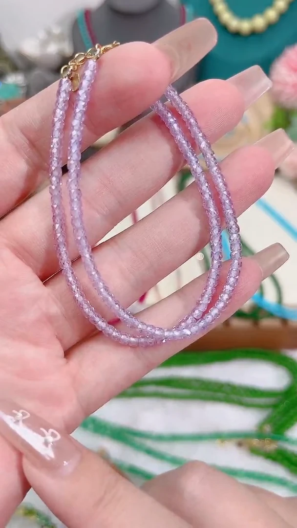 手链锂辉石银S925镶嵌紫13.14