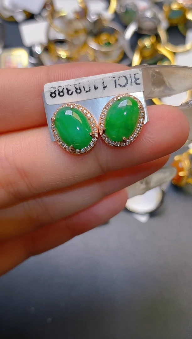 【闪购商品】翡翠耳饰银S925镶嵌天然A货翡翠1