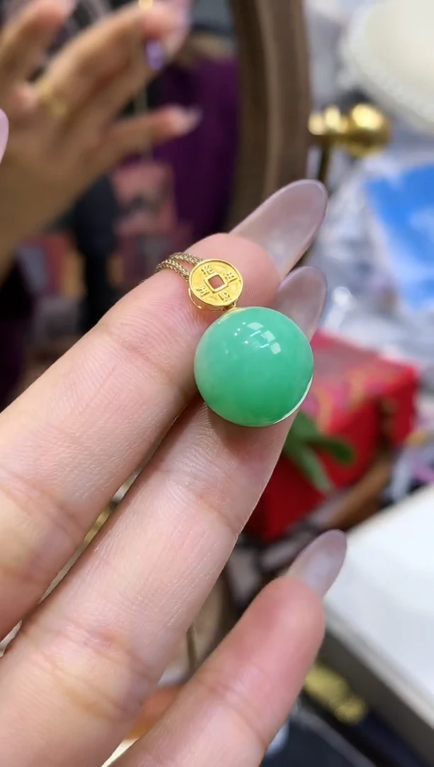 18K金镶嵌挂件翡翠珠子不含链