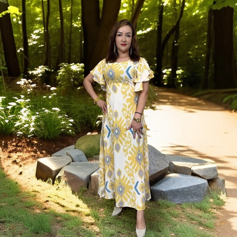 新疆艾特莱斯连衣裙亚麻连衣裙2025新款ئەتلەس  لەپلىمە يەڭ