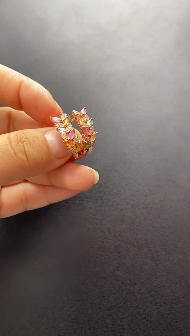 银S925镶嵌耳钉碧玺耳坠