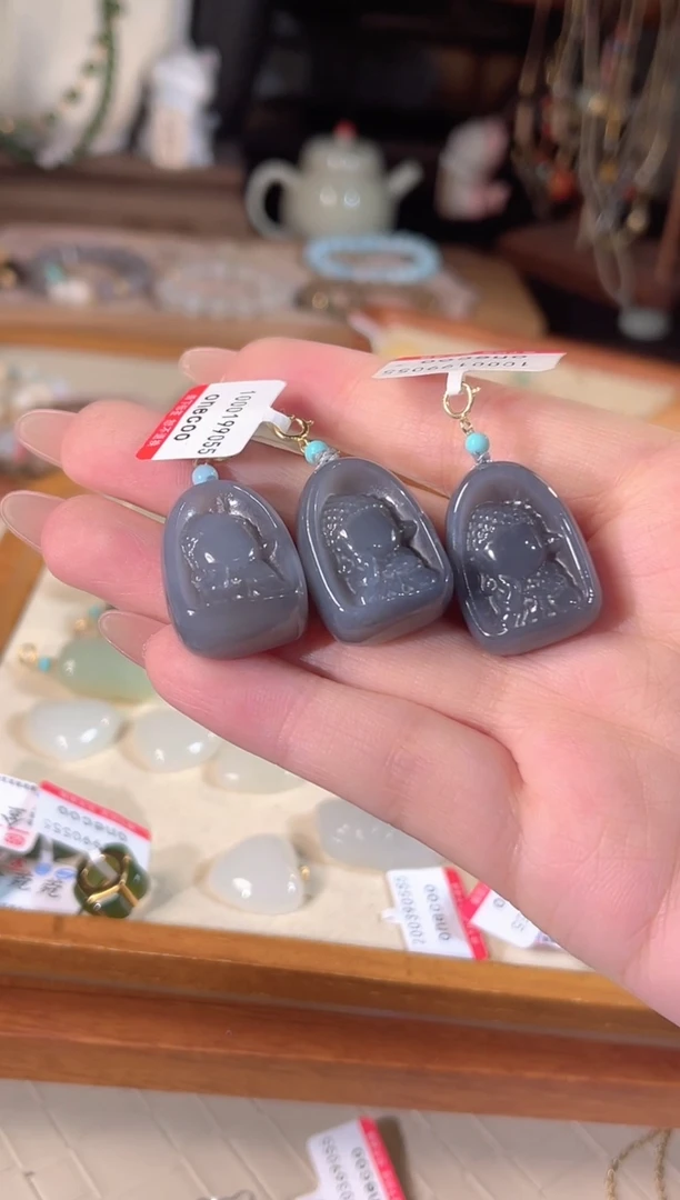 和田玉银S925镶嵌吊坠(不含链)多样性发货其一