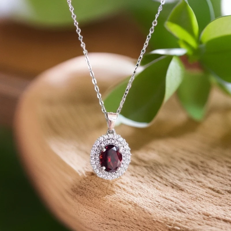 925银天然石榴石吊坠经典轻奢款7*9mm 经典百搭1024