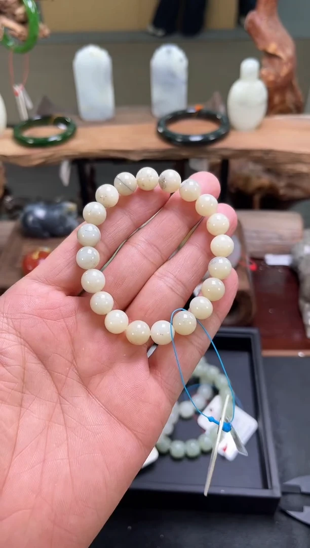 手串未镶嵌和田玉卡10且末青花圆珠9007136
