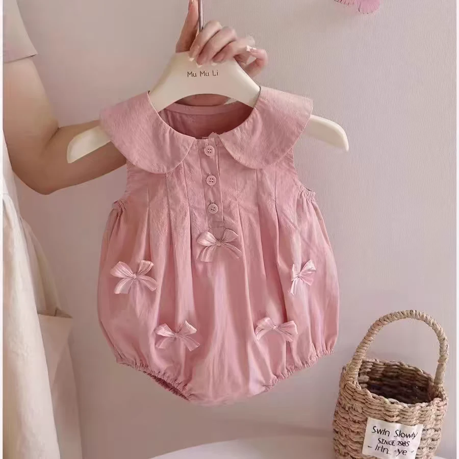 公主满月百天礼服婴儿夏装无袖新生女宝宝包屁衣夏季薄款连体哈衣