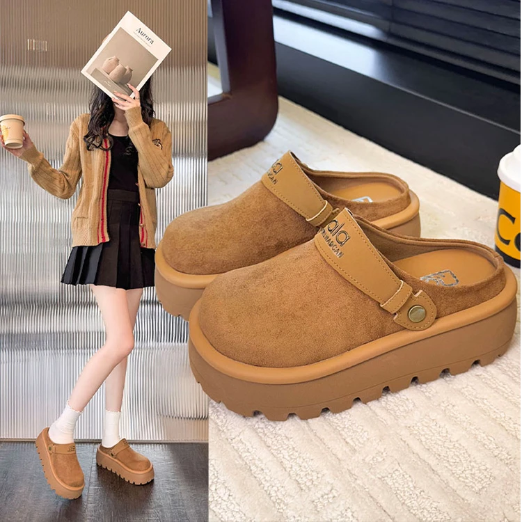 厚底勃肯鞋半拖女外穿2025秋季新款增高软底绝美一脚蹬包头拖鞋潮