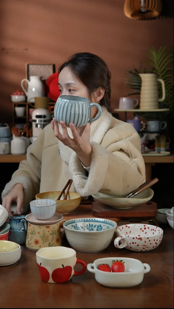 瓷片窑变竖条水杯 微瑕 凑满20发货