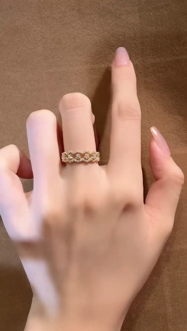 18K金镶嵌实验室培育钻石@@戒指黄半圈蕾丝14