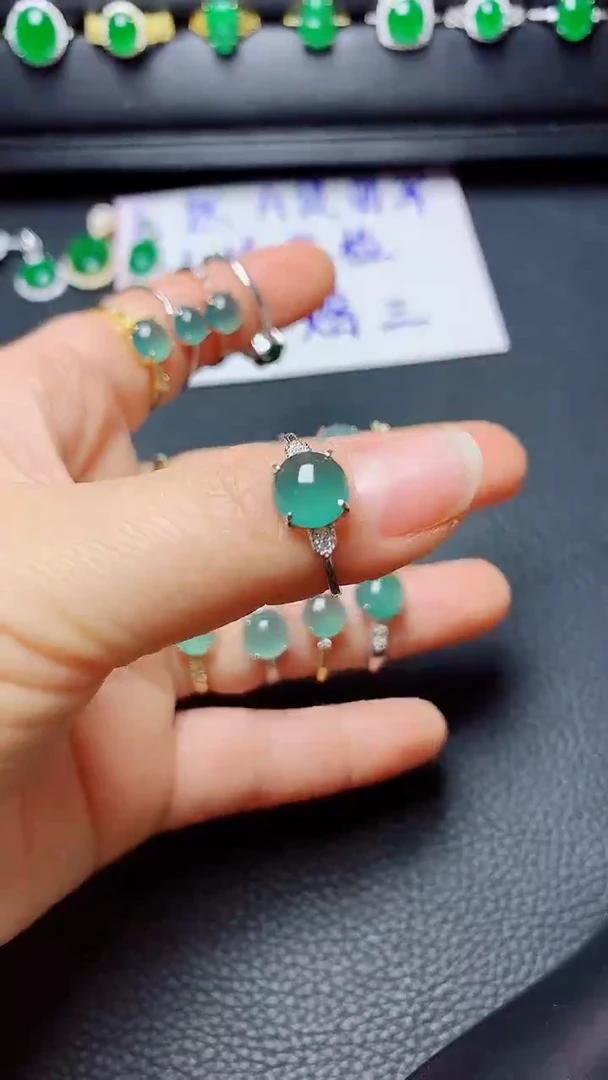 银S925镶嵌戒指翡翠天然翡翠A货s925银镶