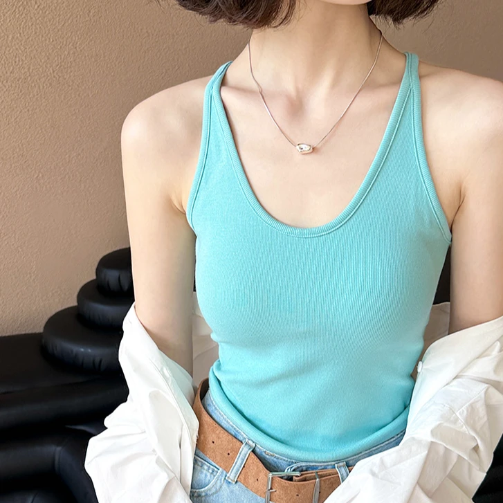 辣妹美式挂脖小吊带背心女夏季内搭带胸垫修身可外穿性感露背上衣