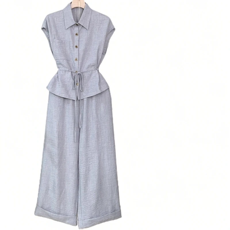 夏季显瘦显白时尚套装2025新款收腰气质衬衫百搭时尚阔腿裤M117