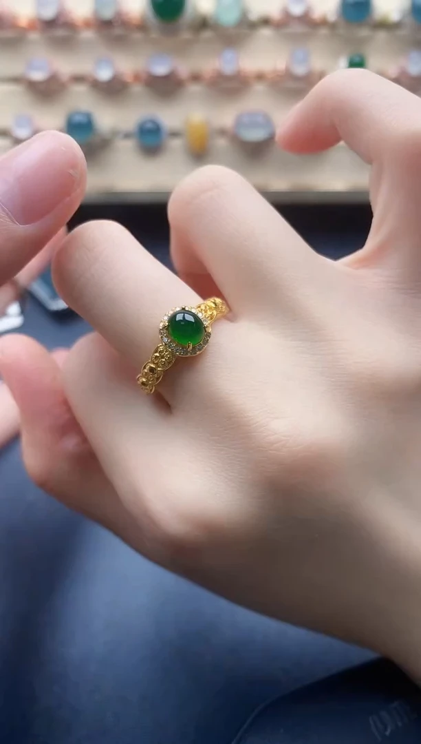 翡翠戒指银S925镶嵌一物一证一礼盒