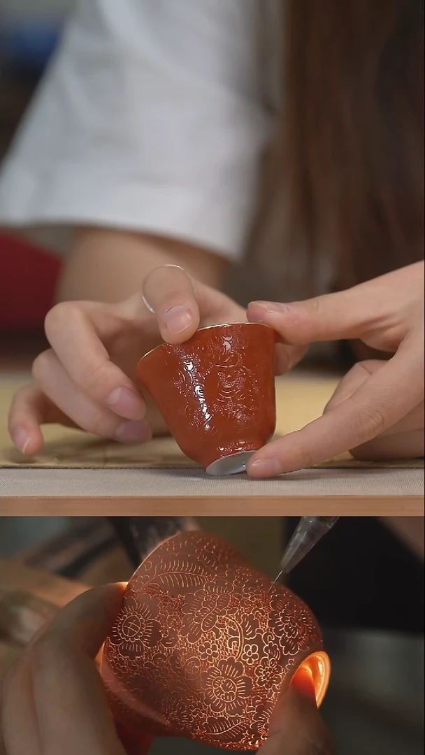 瓷片非遗扒花工艺主人杯