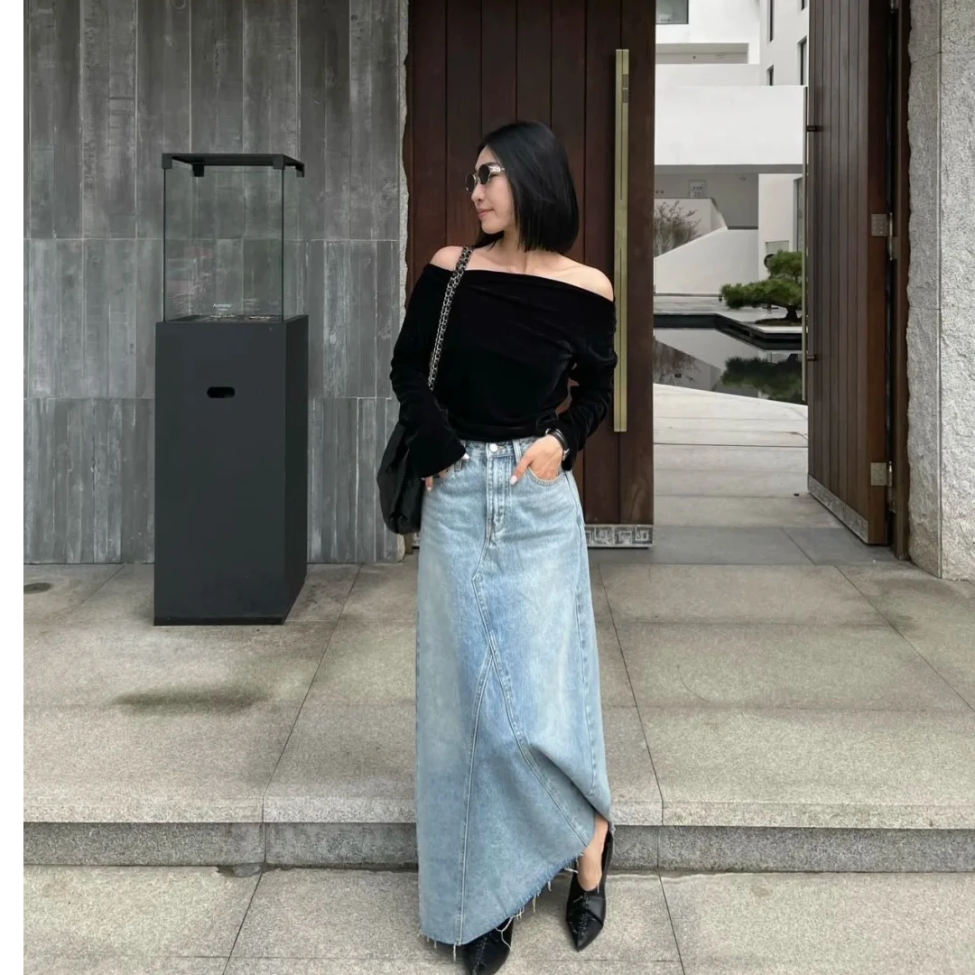 2025夏季新款时尚长袖一字肩性感上衣气质显瘦洋气休闲百搭外穿女