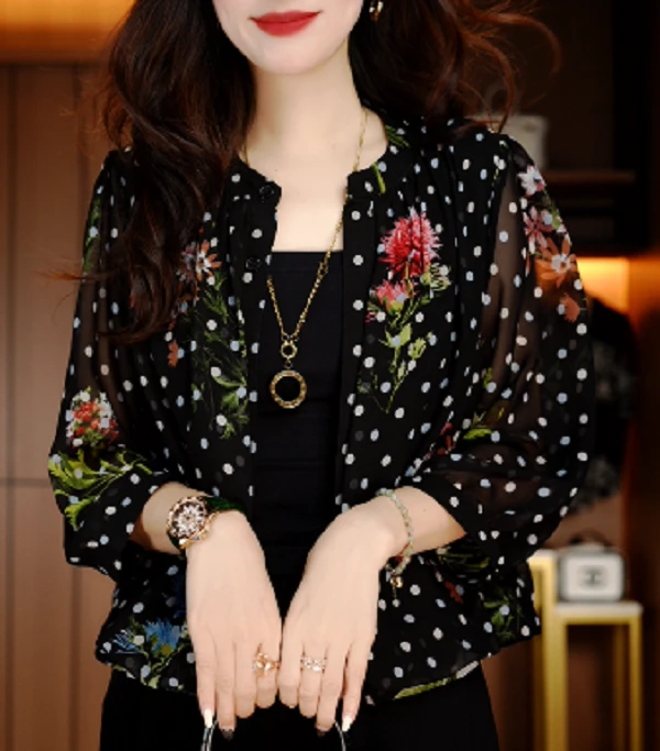 春夏衬衫开衫女时尚显瘦优雅洋气气质休闲印花百搭开衫V24Z095