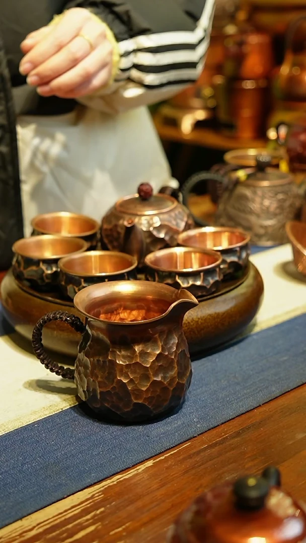 【闪购商品】紫铜一壶一公道五杯+黄铜壶承