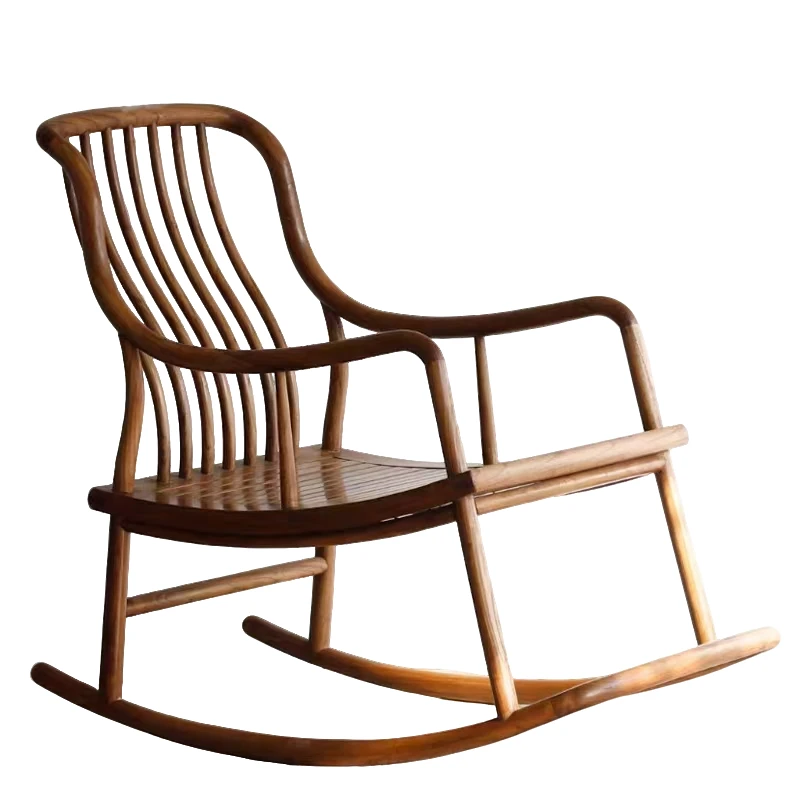 新中式实木阳台休闲摇椅大人家用老榆木午睡休息躺椅小户型老人椅