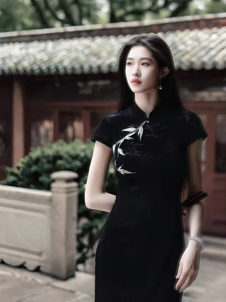（竹里）120长双层弹力旗袍修身港工老上海改良日常穿夏季