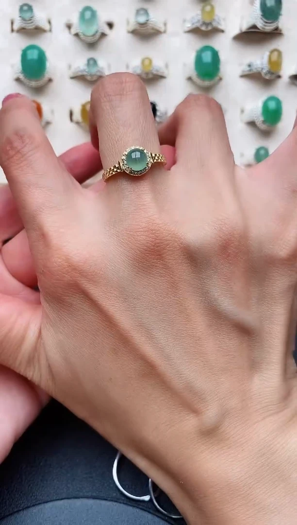 【闪购商品】翡翠戒指银S925镶嵌缅甸天然A货翡翠222   1-6