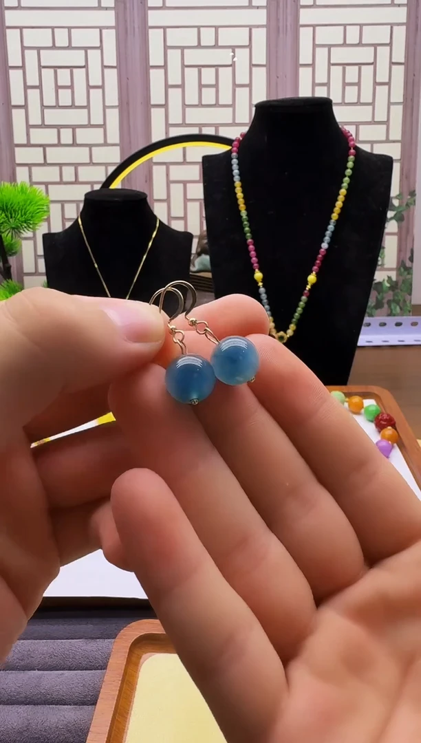 翡翠14K金镶嵌耳饰E98