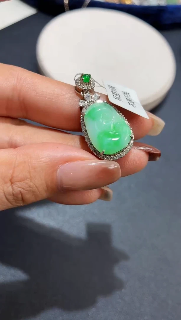 吊坠(不含链)银S925镶嵌翡翠【挽石珠宝】如意